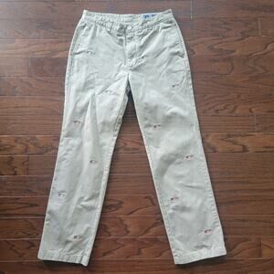 Vineyard Vines Shep & Ian Chino Pants Mens 32x32 Beige USA Flag Embroidered